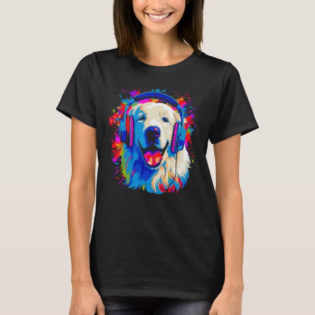 Great Pyrenees Dog DJ Music T Shirt (Framsida)