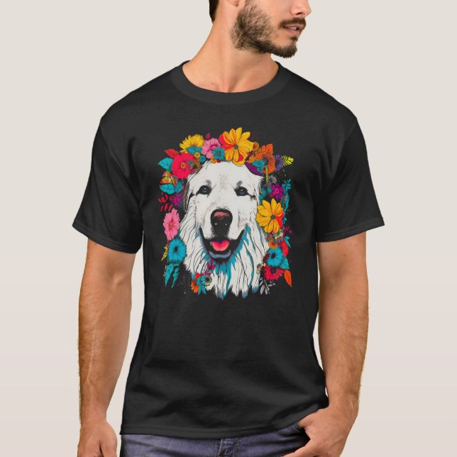 Great Pyrenees Dog Flower Peace T Shirt (Framsida)