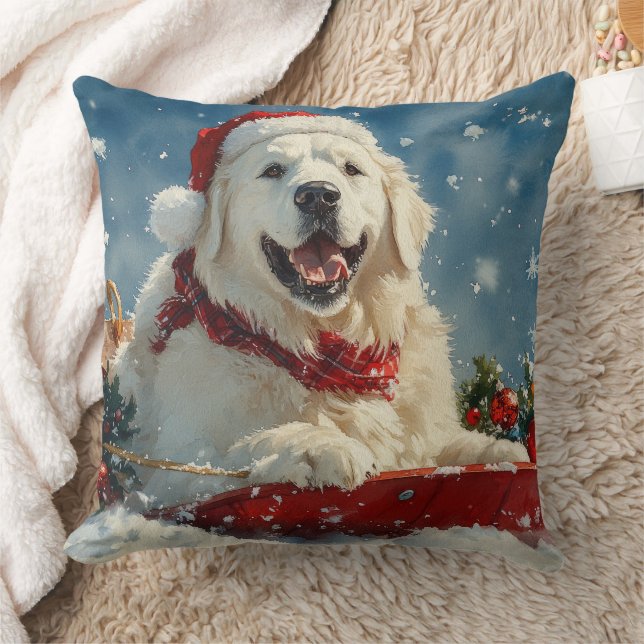 Great Pyrenees Dog in Sledge Let it Snow Christmas Kudde (Filt)