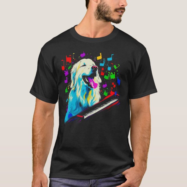 Great Pyrenees Dog Pianist T Shirt (Framsida)