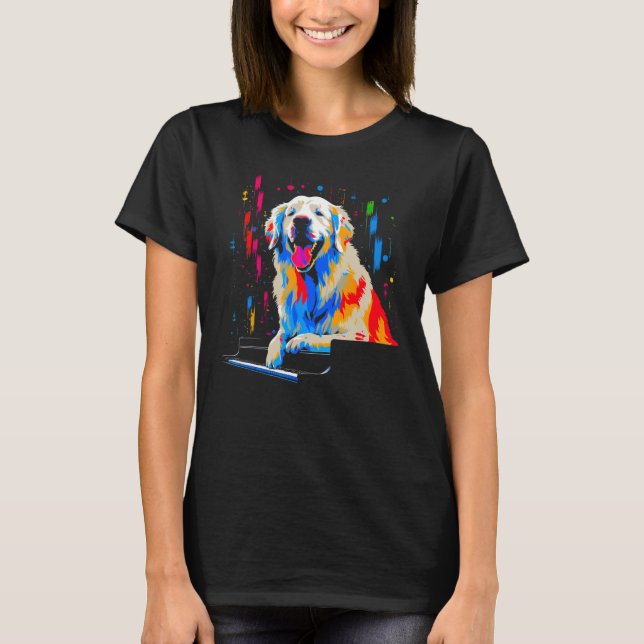 Great Pyrenees Dog Piano T Shirt (Framsida)