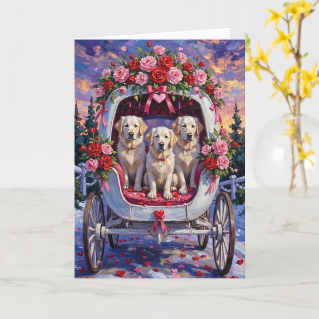 Great Pyrenees Dog Valentine's Day  Kort (Gul blomma)