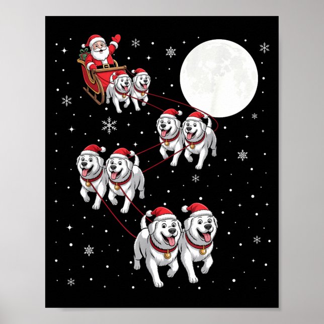Great Pyrenees Dog Xmas Pajama Matching Santa Clau Poster (Framsidan)
