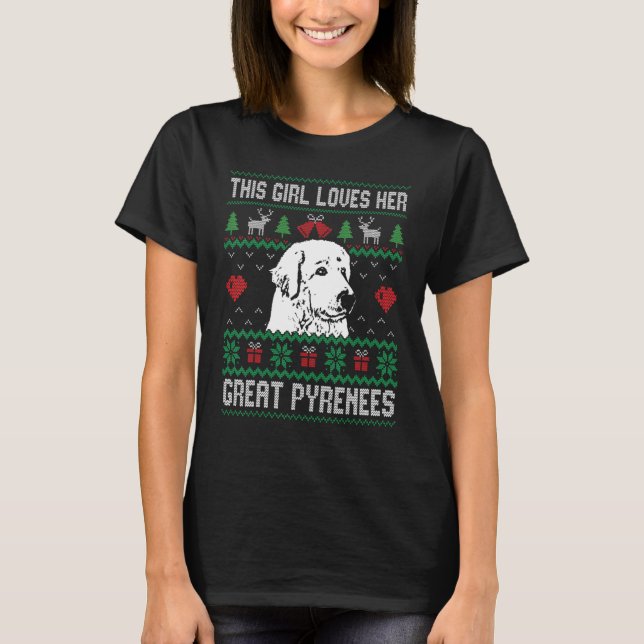Great Pyrenees Girl Cool Ugly Christmas for Dog Mo T Shirt (Framsida)