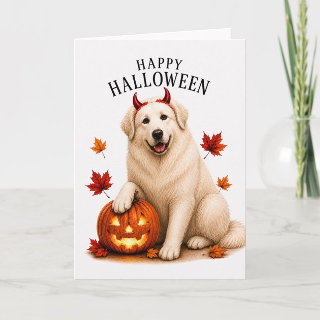 Great Pyrenees Halloween Djävulshund Kort (Framsida)