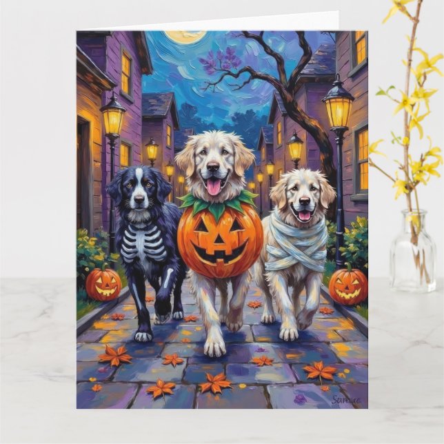 Great Pyrenees Halloween-kostym för trick-or-treat Kort (Gul blomma)