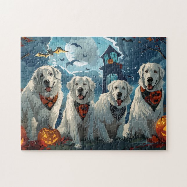 Great Pyrenees Halloween Läskig Pussel (Horisontell)