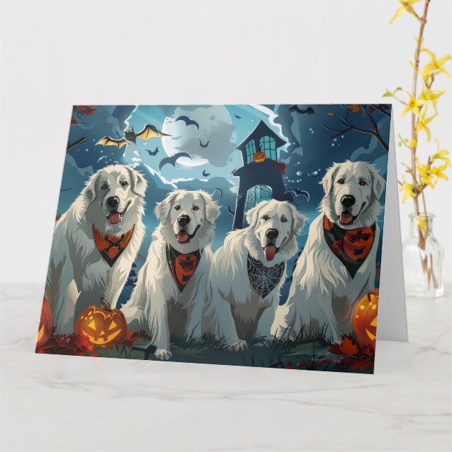 Great Pyrenees Halloween Skräckinjagande Kort (Gul blomma)