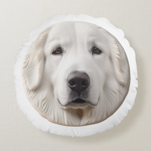 Great Pyrenees Hund 3D Inspirerad Rund Kudde (Framsidan)