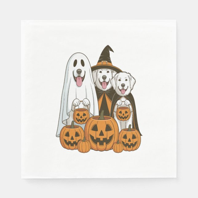 Great Pyrenees Hund Ghost Witch Halloween Matchand Pappersservett (Framsidan)