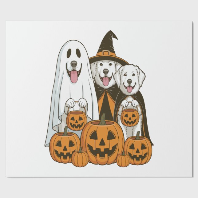 Great Pyrenees Hund Ghost Witch Halloween Matchand Presentpapper (Platt)