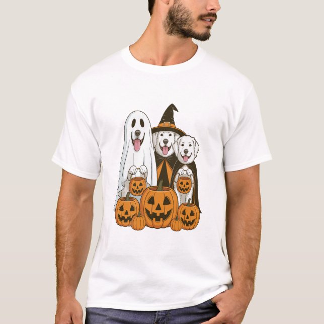 Great Pyrenees Hund Ghost Witch Halloween Matchand T Shirt (Framsida)