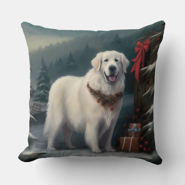 Great Pyrenees Hund i Snö Jul Kudde (Framsida)