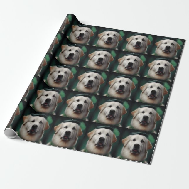 Great Pyrenees Hund i St. Patricks Dag Klänning Presentpapper (Utrullad)