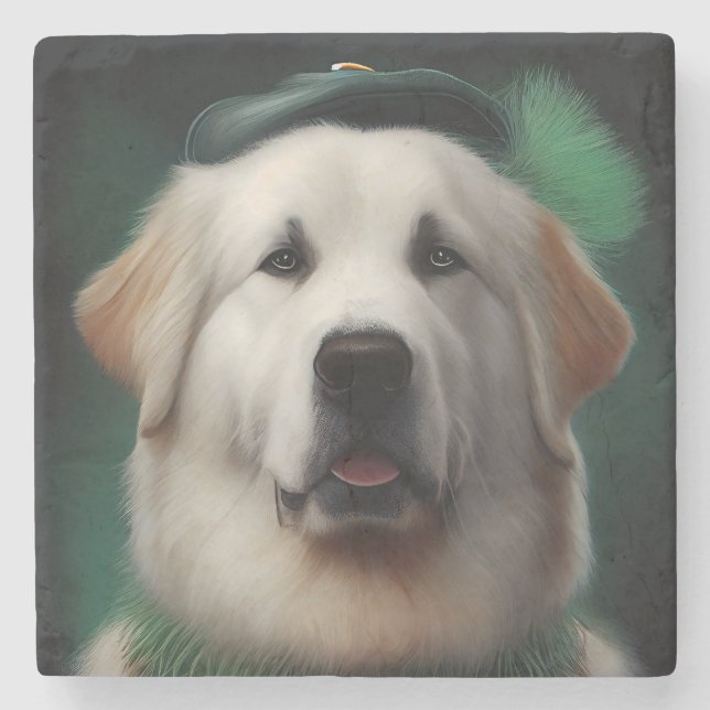 Great Pyrenees Hund i St. Patricks Dag Klänning Stenunderlägg (Framsidan)