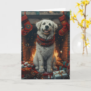 Great Pyrenees Hund Med Julpresenter Öppen Spis Kort