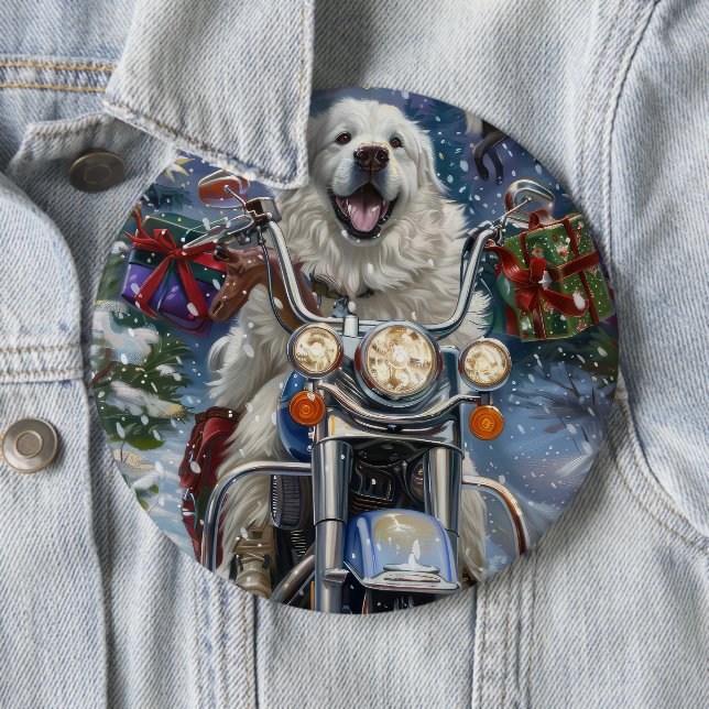 Great Pyrenees Hund Ridande Motorcykel Jul Knapp (In Situ)