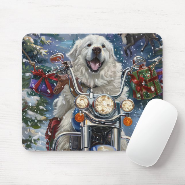 Great Pyrenees Hund Ridning Motorcykel Jul Musmatta (Med mus)