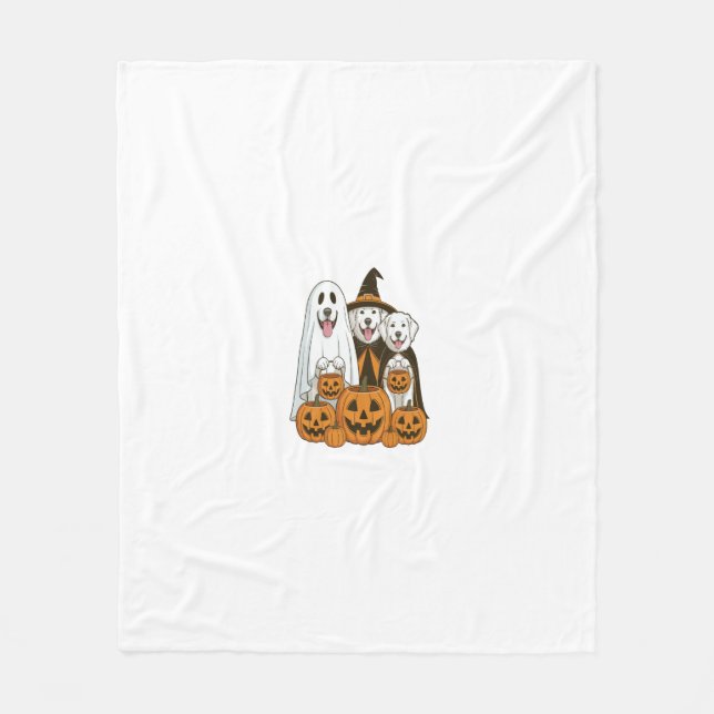 Great Pyrenees Hund Spök Häxa Halloween Matchande  Fleecefilt (Framsidan)