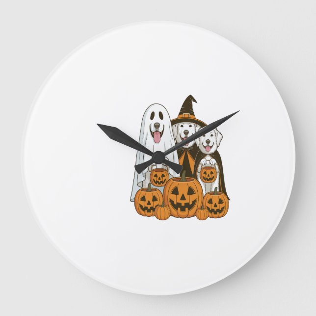 Great Pyrenees Hund Spök Häxa Halloween Matchande  Stor Klocka (Framsida)