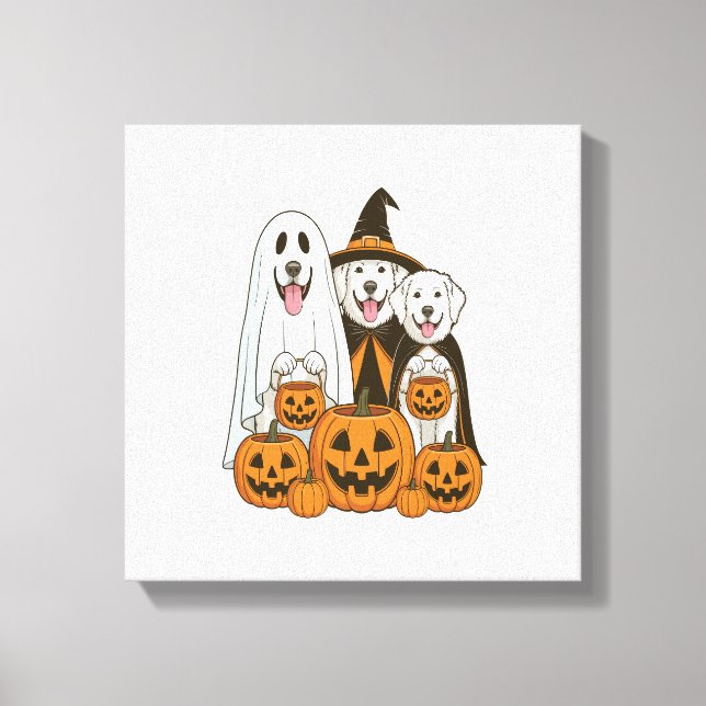 Great Pyrenees Hund Spökhäxa Halloween Matchande  Canvastryck (Framsida)