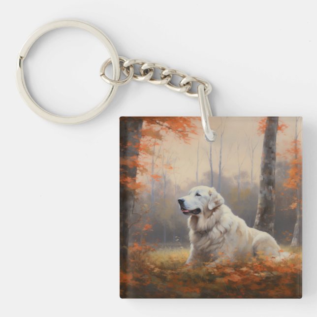 Great Pyrenees i höstlöv Fall Inspirerar (Framsidan)