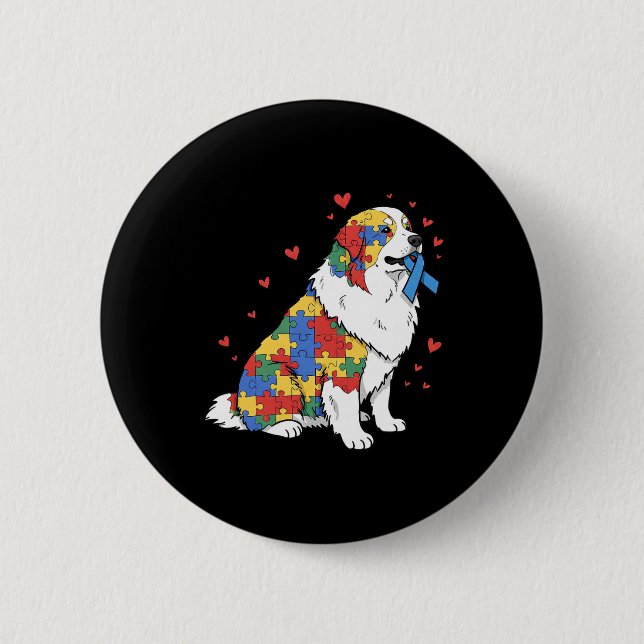 Great Pyrenees Pussel Autism Medvetenhet Autistisk Knapp (Framsida)