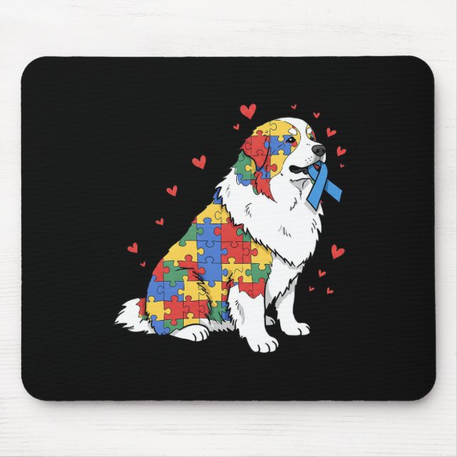 Great Pyrenees Pussel Autism Medvetenhet Autistisk Musmatta (Framsidan)