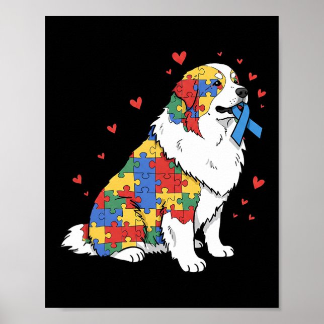 Great Pyrenees Pussel Autism Medvetenhet Autistisk Poster (Framsidan)