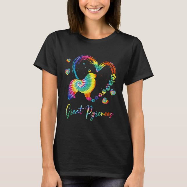 Great Pyrenees Tie Dye Rainbow Dog T Shirt (Framsida)