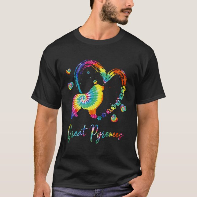 Great Pyrenees Tie Dye Rainbow Dog T Shirt (Framsida)