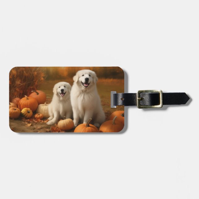 Great Pyrenees Valp Höstglädje Pumpa  Bagagebricka (Horisontell Framsida)
