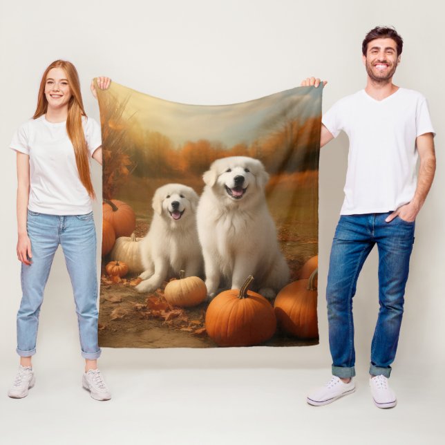 Great Pyrenees Valp Höstglädje Pumpa  Fleecefilt (På plats)
