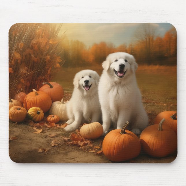 Great Pyrenees Valp Höstglädje Pumpa  Musmatta (Framsidan)