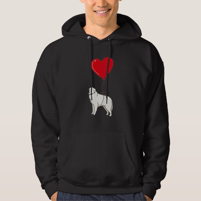 Great Pyrenees With Heart Balloon Valentines Day L Hoodie (Framsida)