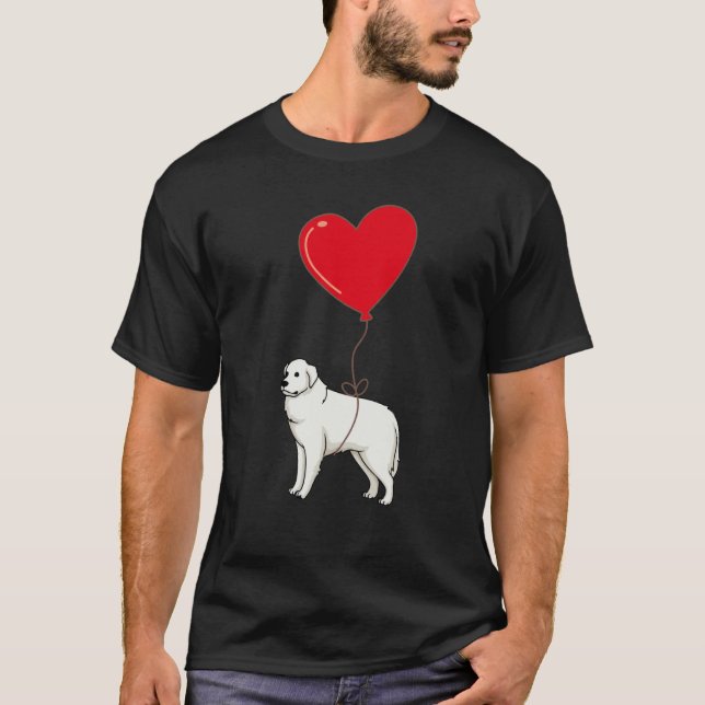 Great Pyrenees With Heart Balloon Valentines Day L T Shirt (Framsida)
