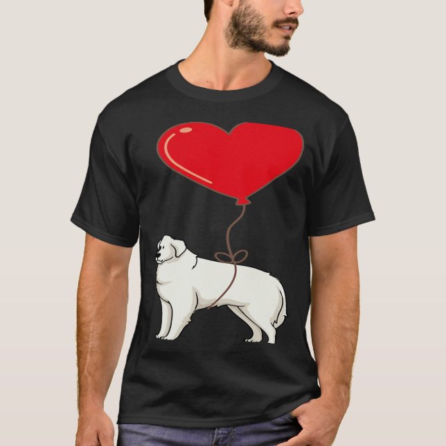 Great Pyrenees With Heart Balloon Valentines Day L T Shirt (Framsida)