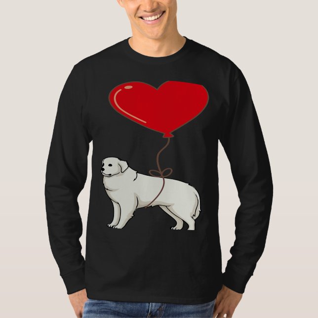 Great Pyrenees With Heart Balloon Valentines Day L T Shirt (Framsida)