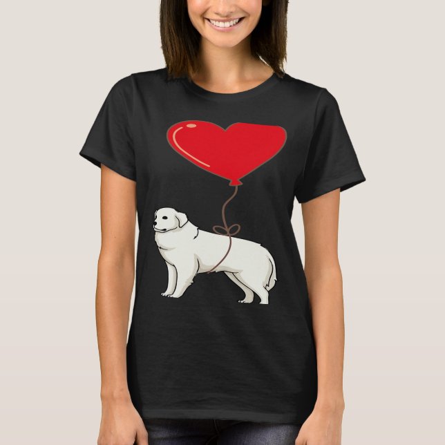 Great Pyrenees With Heart Balloon Valentines Day L T Shirt (Framsida)