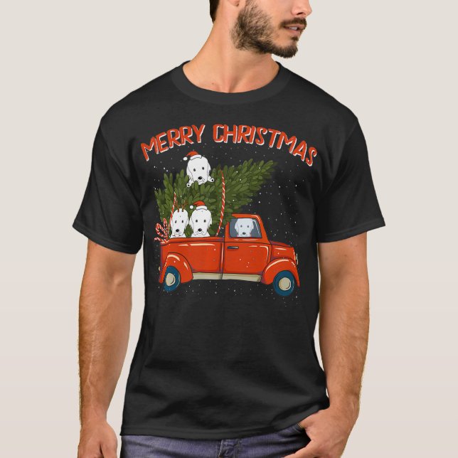 Great pyrenees Xmas Vintage Red Pickup  T Shirt (Framsida)