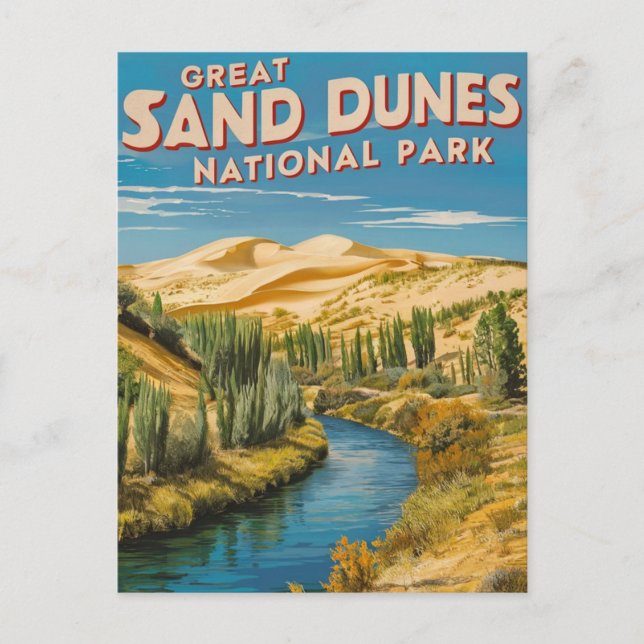 Great Sand Dunes National Park Retro Reseminskunst Helg Vykort (Framsida)