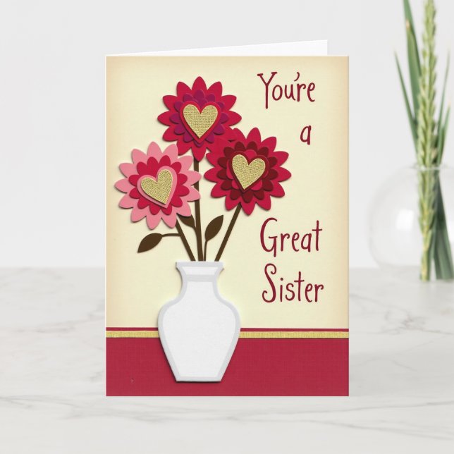 Great Sister Heart Flowers Card Kort (Framsida)