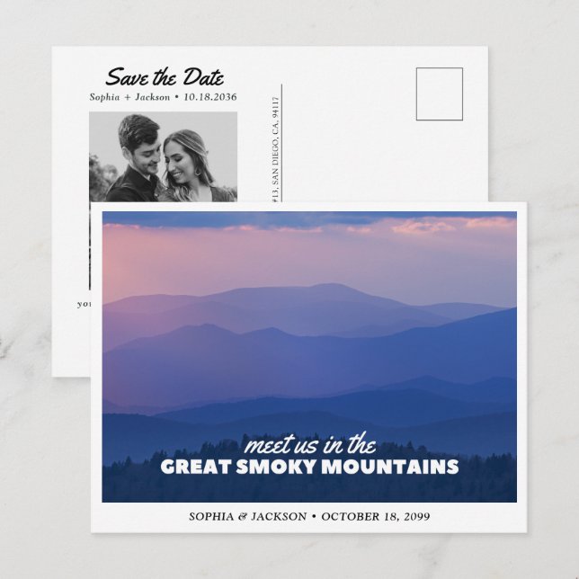 Great Smoky Mountains Bröllop Save the Date Vykort (Fram/baksida)