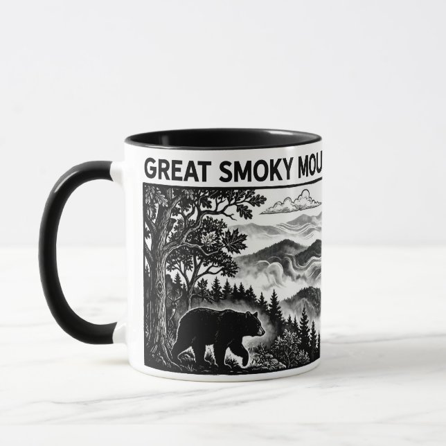 Great Smoky Mountains Park Träsnitt Linocut Mugg (Vänster)