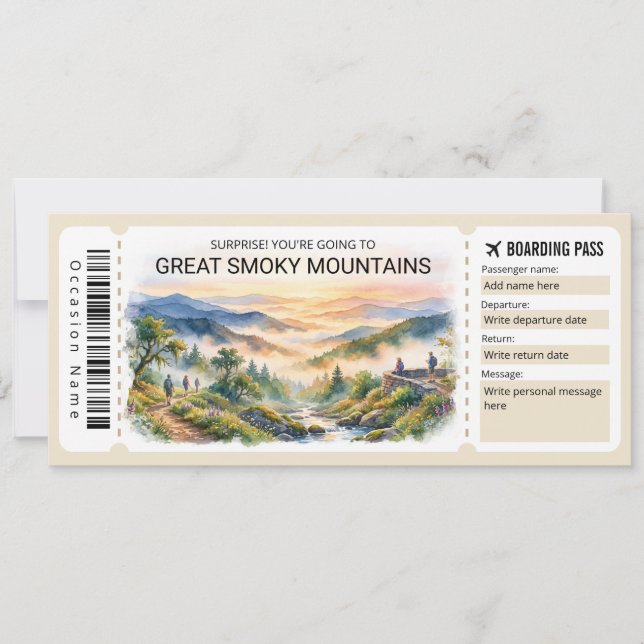 Great Smoky Mountains Trip Boarding Pass Ticket Inbjudningar (Framsida)