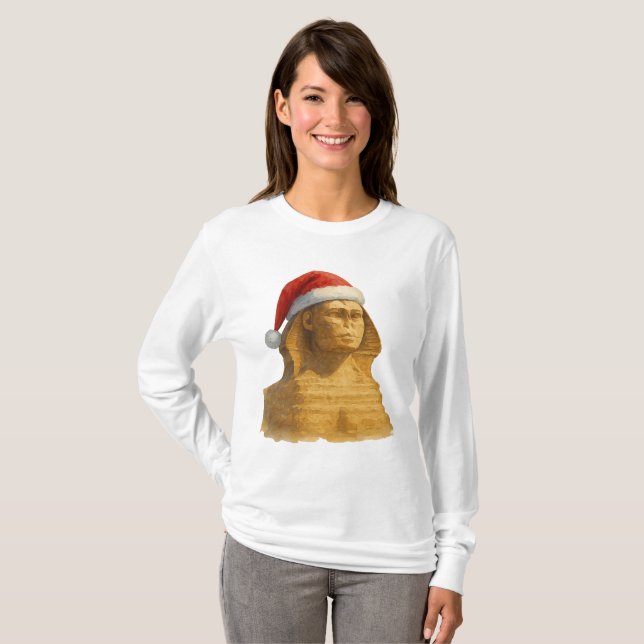 Great Sphinx Santa Hat Ancient egypt christmas T Shirt (Hel framsida)