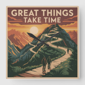 Great Things Take Time Fyrkantig Klocka