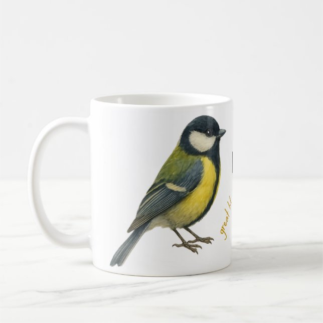 Great Tit Mug – Personalized Garden Bird Illustrat Kaffemugg (Vänster)
