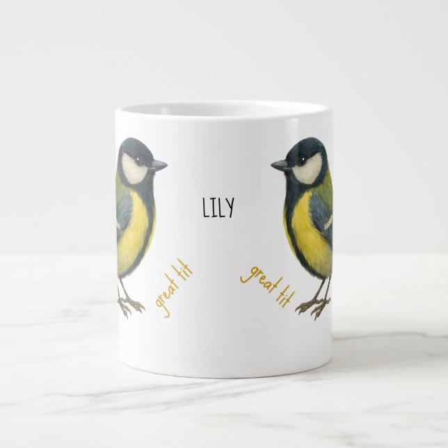 Great Tit Personalized Bird Mug Jumbo Mugg (Framsidan)