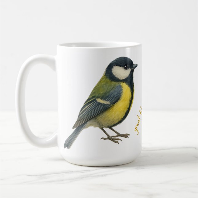 Great Tit Personalized Bird Mug Kaffemugg (Vänster)